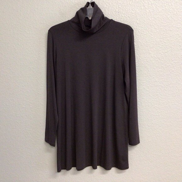 Eileen Fisher Turtleneck Scrunch Neck Tunic Top Tencel Jersey Sz Small Brown - Picture 10 of 10